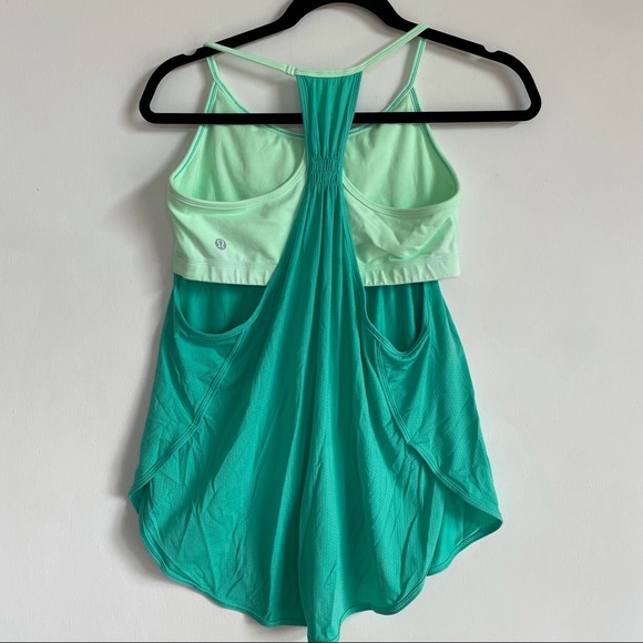 Lululemon Athletica Mint and Teal Built in Sports Bra Racerback Tank Top Active - Picture 4 of 10